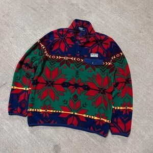 Vintage Polo Ralph Lauren Geometric Christmas Snap T Fleece Pullover size medium